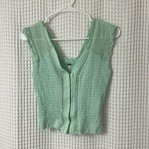 Free People On My Mind Lace Tank Top In Succulent Green Size XS